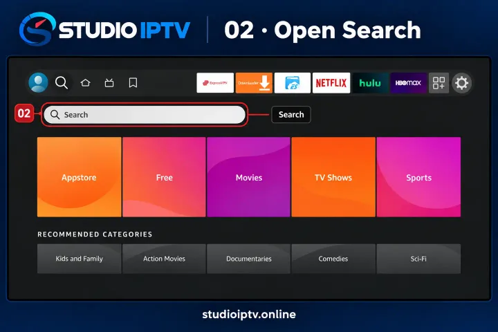 Fire TV search panel open