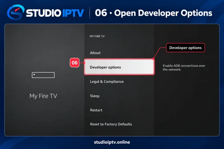 My Fire TV menu with Developer options highlighted