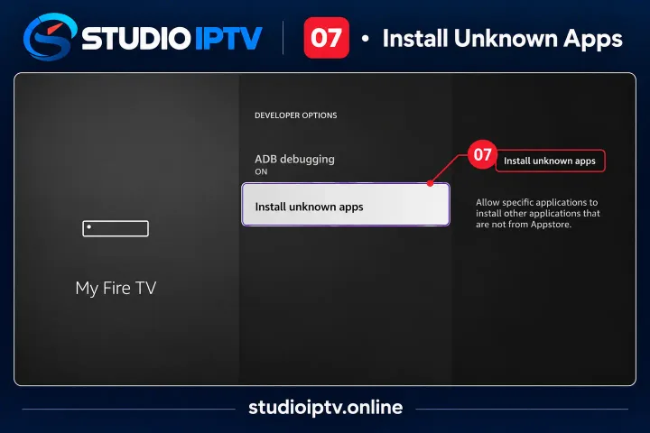 Developer options with Install unknown apps highlighted