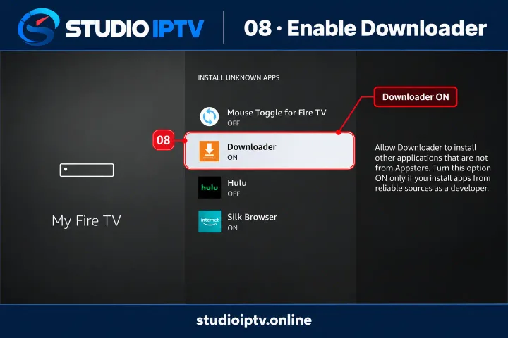 Install unknown apps list with Downloader switched on