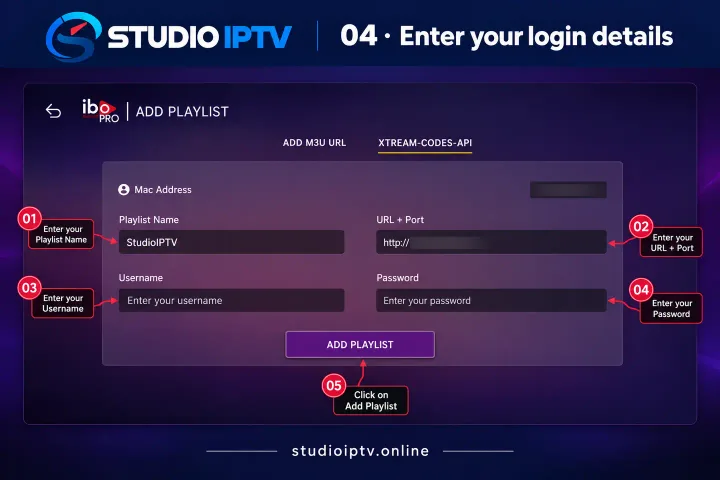 IBO Player Pro Xtream Codes API form